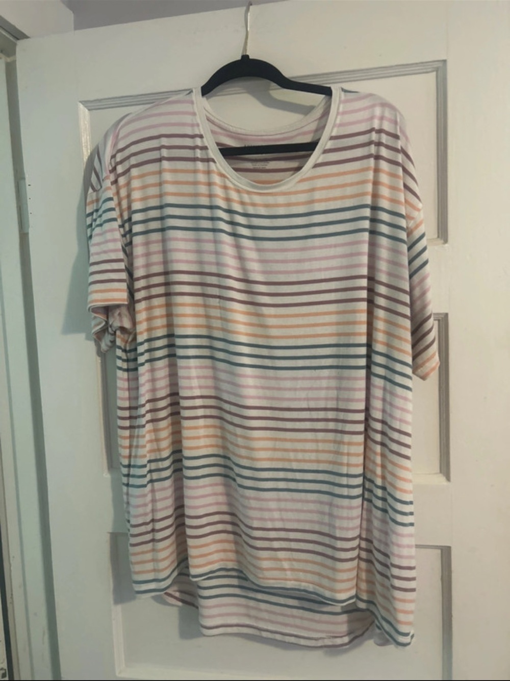American Eagle Outfitters Pastel Striped Tee in Pink, Orange, Cream